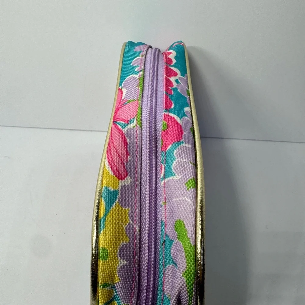 Lilly‎ Pulitzer for Estee Lauder Floral Dragonfly Makeup Bag Teal Pink Gold Trim